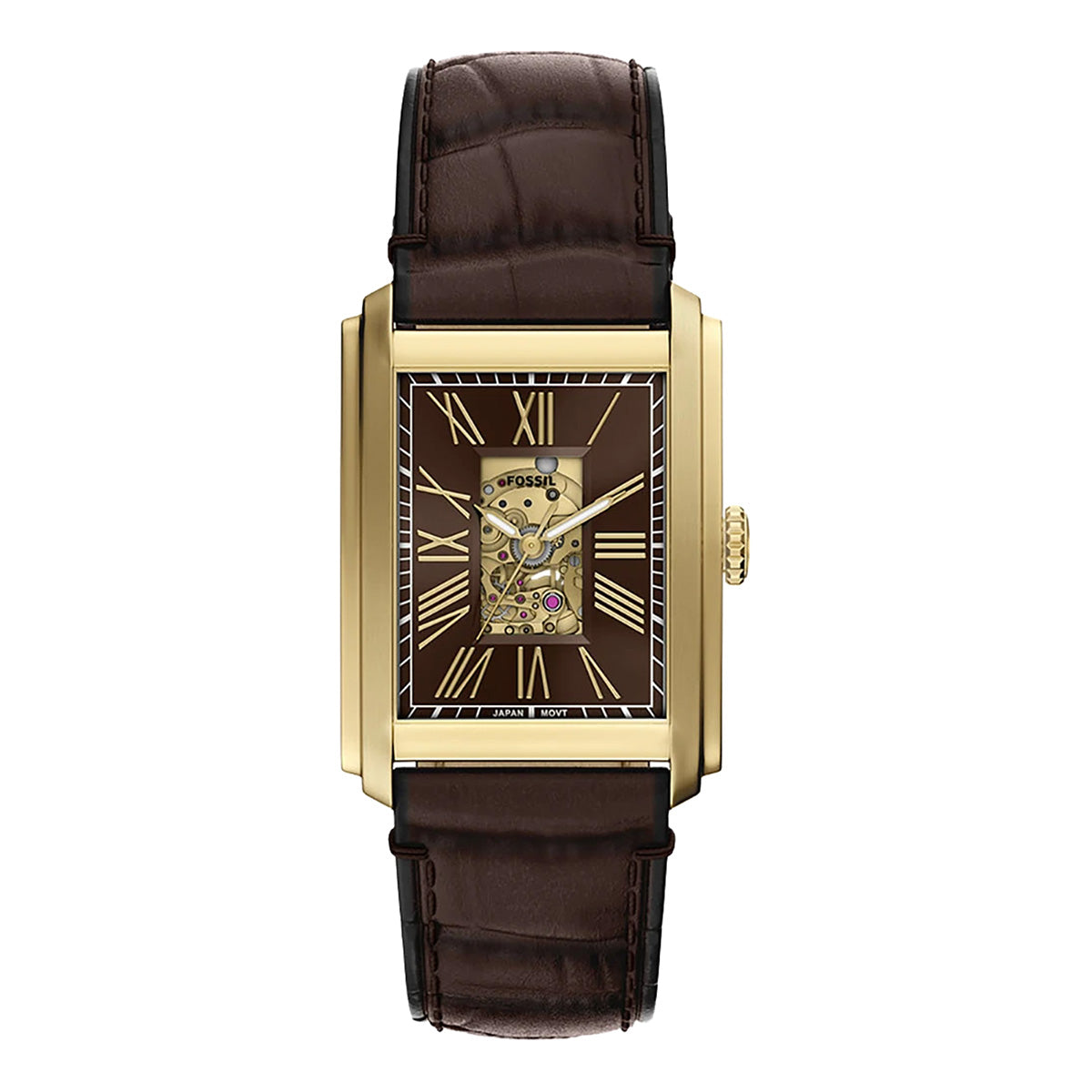 Reloj Fossil Automático Carraway Cuero 42mm Hombre Café
