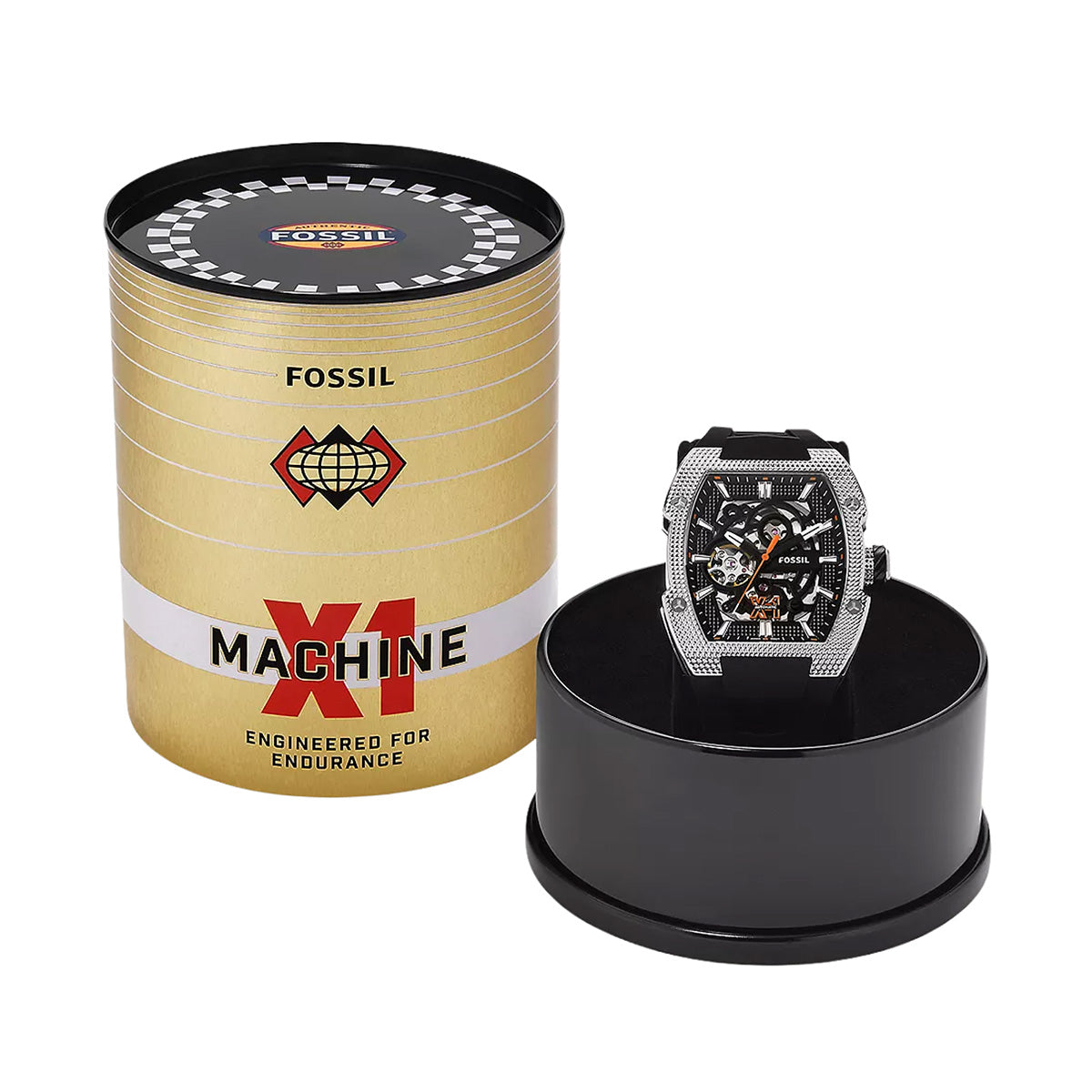 Reloj Fossil Automático Machine Silicona 44mm Hombre Negro / Gris