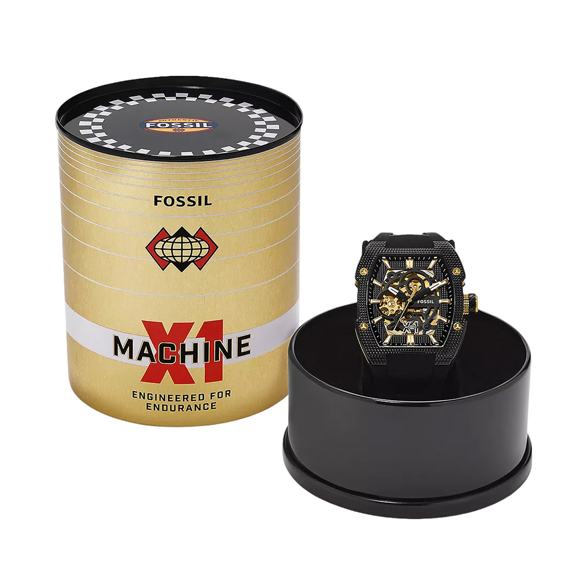 Reloj Fossil Automático Machine Silicona 44mm Hombre Negro / Gris