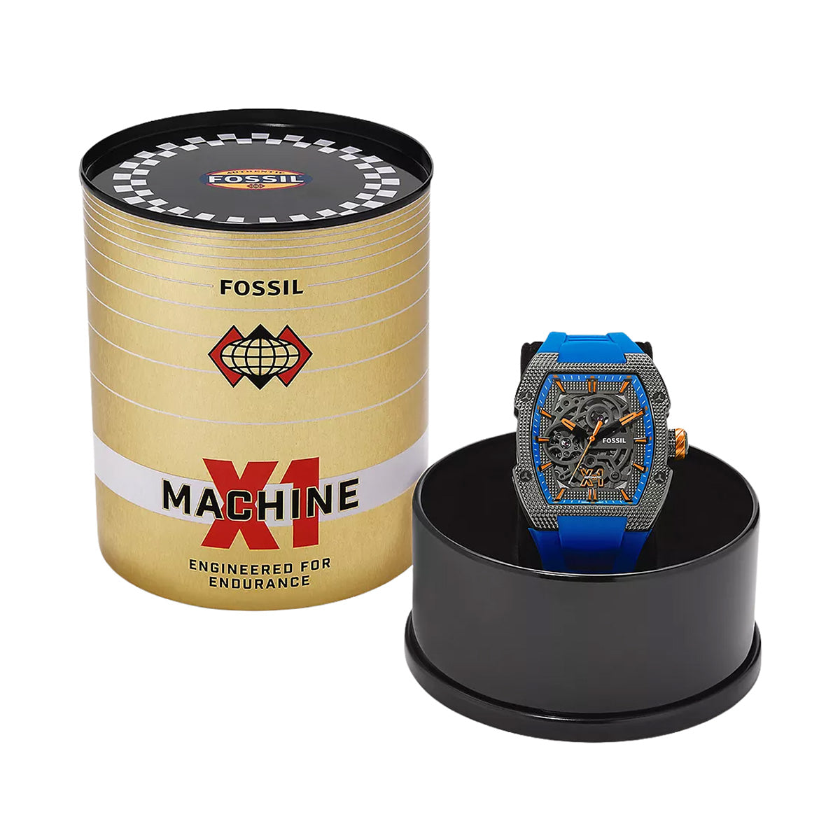 Reloj Fossil Automático Machine Silicona 44mm Hombre Negro / Gris